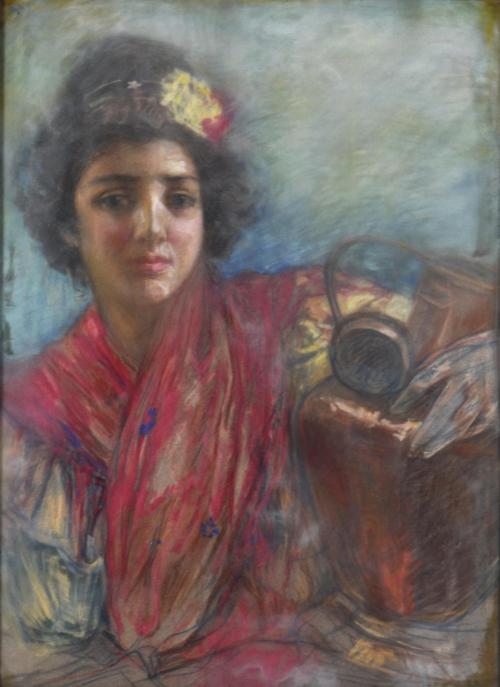 ATRIBUIDO A JULIO BORRELL (1877-1957). "Joven con mantón y jarra".