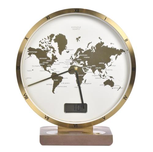 HEINRICH MÖLLER FOR KIENZLE. Table clock with world time, circa 1980.