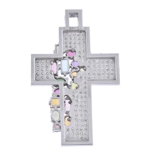 Pendant cross with diamonds and coloured stones.