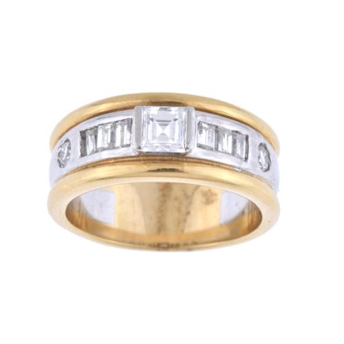 Ring with diamonds and two-tone gold.