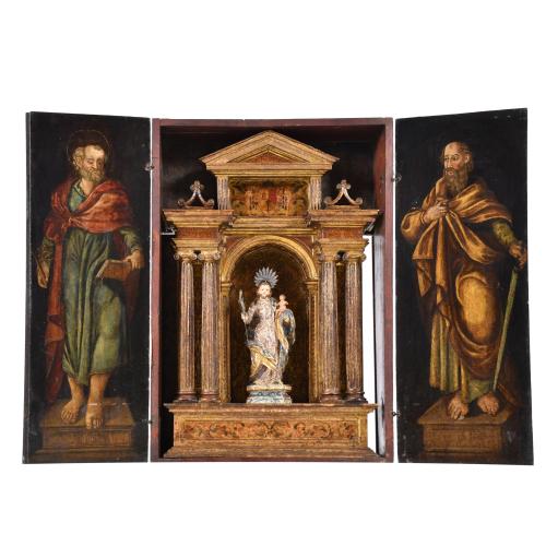 17TH CENTURY SPANISH SCHOOL.  Portable altar or oratory.