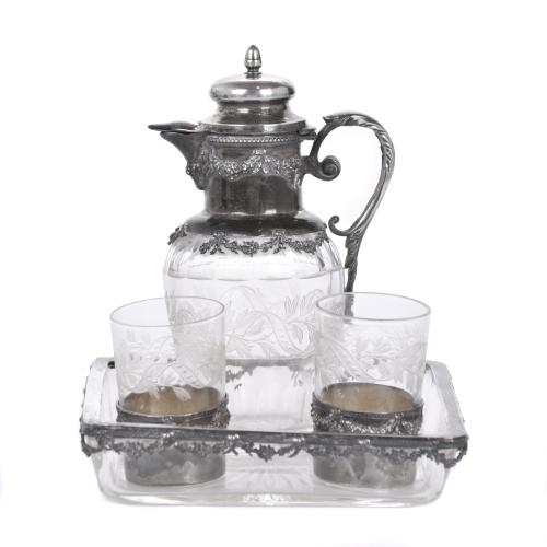 Set comprising a small jug, two small cups and a tray, 20th century.