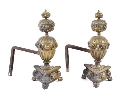 Fireplace andirons, 20th century.