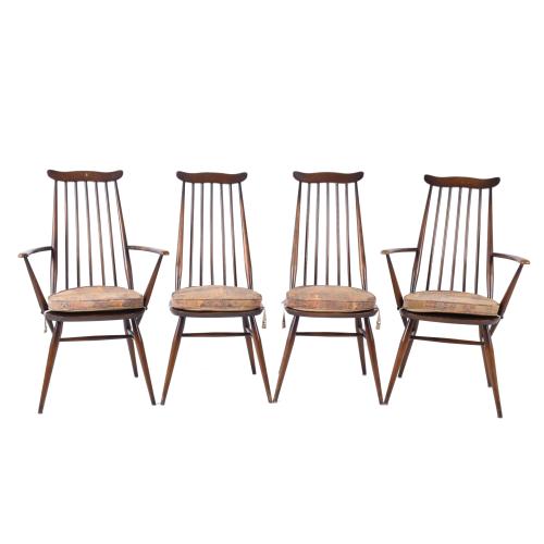 ERCOL.  Conjunto de cuatro sillas modelo "Ercol Goldsmith" , circa 1960.