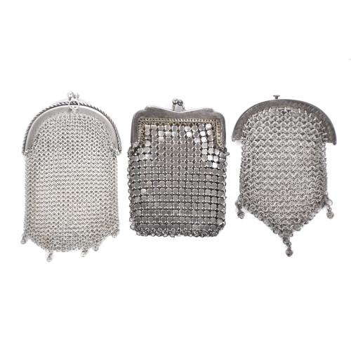 Lot of three small silver mesh purses, first half of the 20