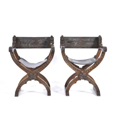 Pair of mule or hip chairs, 19th century.