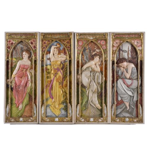 ENRIQUE OREJUDO MENDO SIGUIENDO MODELOS DE ALPHONSE MUCHA (1860-1939). Set of four Art Nouveau panels, 20th century.