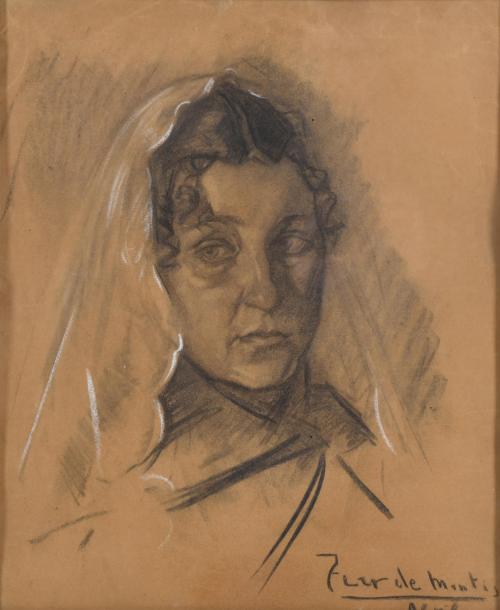 MARIANO TUR DE MONTIS (1904-1994). "Retrato mujer con mantilla".