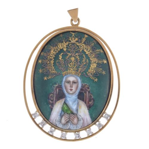 Colgante con imágen de la virgen en esmalte.