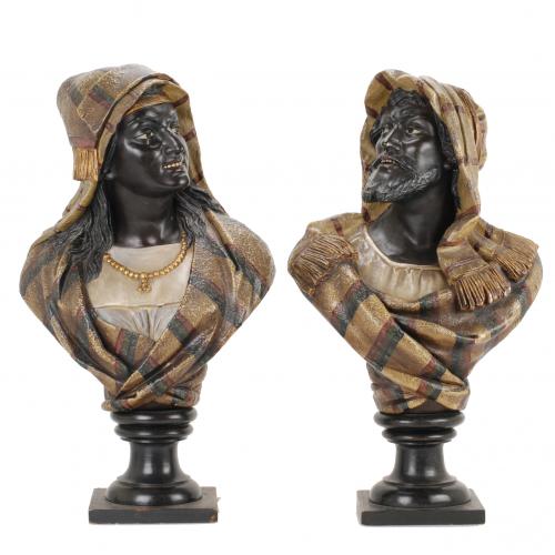 224-ESCUELA AUSTRÍACA DE PRINCIPIOS SIGLO XX"Árabes", pareja de bustos, circa 1900